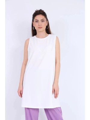 Tesettür Diyarı Beyaz Sıfır Yaka Kolsuz İçlik 3XL Kadınlar İçin Rahat ve Şık Tasarım