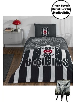 Taç Lisanslı Beşiktaş Şanlı Kartal Tek Kişilik Nevresim Takımı Mini 3D Portre Hediyeli