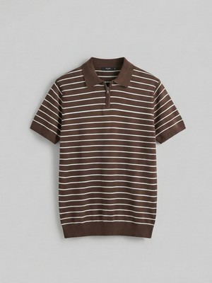 Kastrioti Premium Fermuarlı Yan Çizgili Old Money Triko Polo Yaka T-Shirt