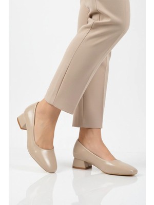 Ayakmod Bej Kadın Kalın Topuklu Ayakkabı 593055 Z