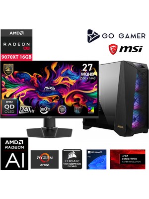 Go Gamer PS01D MSI Prospect / AMD Ryzen 7 7800X3D / X870 / 64GB DDR5 6000Mhz Ram / RX 9070XT 16GB / 2TB Gen5 NVMe SSD / 360mm Sıvı Soğutma / MSI 27" 2K OLED / AMD Gaming Paket