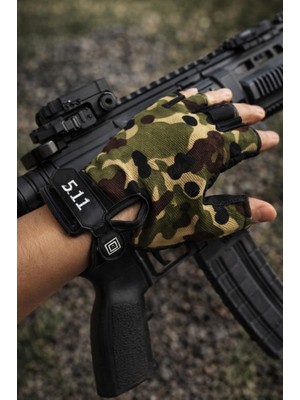 Single Swrod Taktik Eldiven Yarım Parmak Asker Polis Dağcı Avcı Sporcu Kamuflaj M