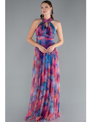 Abiyefon Uzun Çicekli Abiye Elbise ABU674