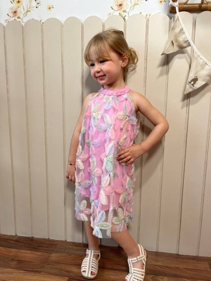 Butik Kız Çocuk Zambak Çiçek Desenli Pamuklu Şık  Elbise