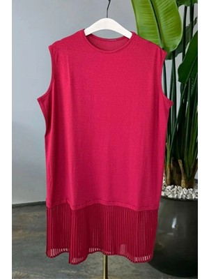 Tesettür Diyarı Sıfır Yaka Altı Pileli Kolsuz Içlik- Kırmızı