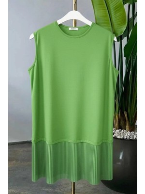 Tesettür Diyarı Sıfır Yaka Altı Pileli Kolsuz Içlik- Yeşil