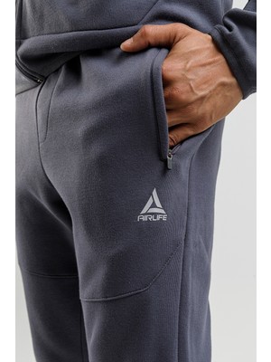 Airlife Engineered Hr Fleece I Erkek Tam Boy Fermuarlı ve Kapüşonlu Eşofman Takımı Titanyum