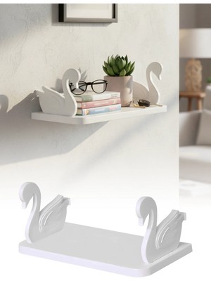 Omilife Kuğu Motifli Yapışkanlı Raf Banyo Mutfak Baharat Rafı Dekoratif Organizer Raf