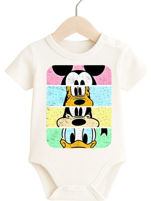 Babytex Mickey Mouse Goofy Donald Duck Baskılı Bebek Zıbın – Kısa Kollu Pamuklu Bebek Body & Zıbın
