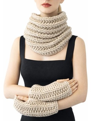 Uretti - Emine 9106 7321 El Örgüsü Kadın Boyunluk ve Parmaksız Eldiven Takımı – 2’li Kışlık Akrilik Örgü Set