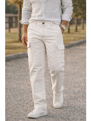 Comstar Erkek Premium Comfort Beyaz Kargo Baggy Pantolon