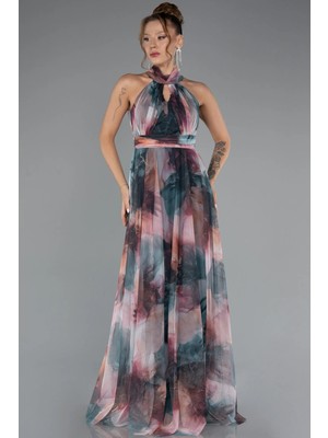 Abiyefon Uzun Çicekli Abiye Elbise ABU674