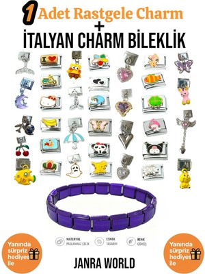 Janra World 1 Adet Rastgele Charm + Italyan Charm Bileklik Seti | Sürpriz Hediye Ile Birlikte
