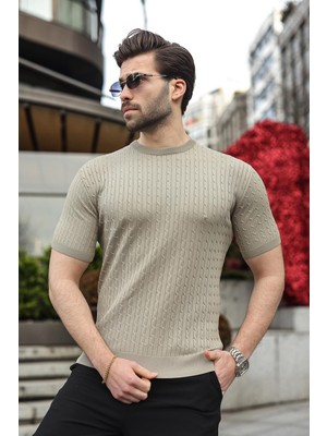 Madmext Vizon Bisiklet Yaka Triko Erkek Tişört E7468