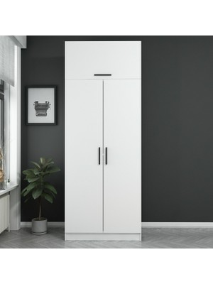 Minar Kale 2 Kapaklı Zincir Dolap-Yüklük - Beyaz 255cm