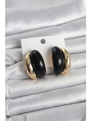 Belle Fusion Mey Ithalat® Damla Model Siyah Vintage Gold Renk Kadın Küpe