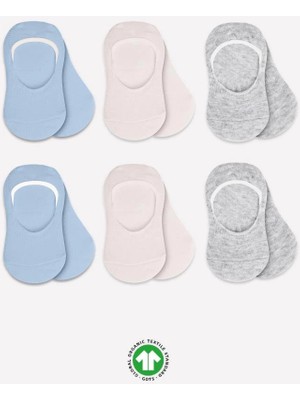 Belle Fusion Mey Ithalat®   6'lı Silikonlu Babet Penye Çorap 30101 Mavi Ekru Gri