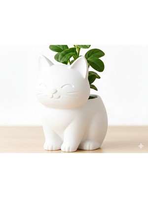 Kedi Figürlü Saksı – Dekoratif Mini Vazo – 3D Baskı Masa & Ofis Bitki Saksısı