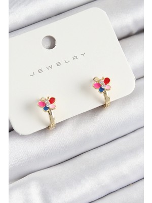 Belle Fusion Mey Ithalat® Pirinç Zirkon Taşlı Kelebek Model Gold Renk Çocuk Küpe