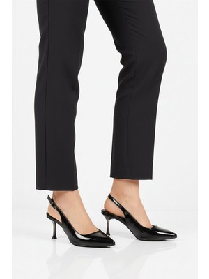 Ayakmod Siyah Rugan Geniş Kalıp Ince Topuklu Kadın Abiye Ayakkabı 653122 Z