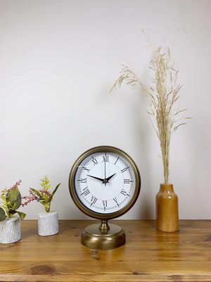 Mey İthalat Mey Ithalat® Eskitme Metal Retro Masa Saati 25×20 cm