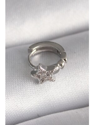 Belle Fusion Mey Ithalat® 316L Çelik Gümüş Renk Zirkon Taşlı Yıldız Model Tragus Piercing