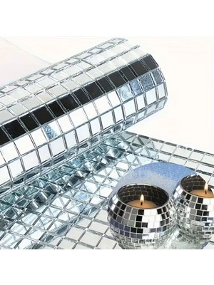 Mey İthalat Mey Ithalat®  Kare  Cam Mozaik Fayans Çıkartmaları El Işi Kare Cam Fayans Kendinden Yapışkanlı Aynalı Dekor Panel 30X30 cm