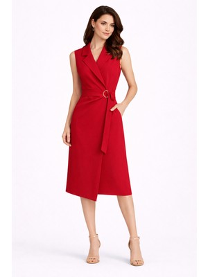 Ekol Yandan Bağlamalı Cepli Midi Boy Elbise 6134