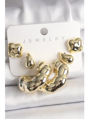 Belle Fusion Mey Ithalat® Gold Renk Yonca Damla Halka Model Ccb Plastik Kadın Küpe Seti