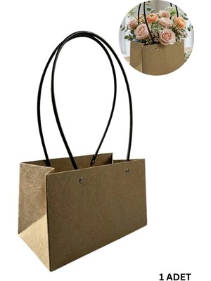 Roco Paper Co. Kraft Çiçek Çantası, Su Geçirmez Plastik Saplı Hediye ve Saksı Taşıma Çantası, 11.5X21X13 Cm, 1 Adet