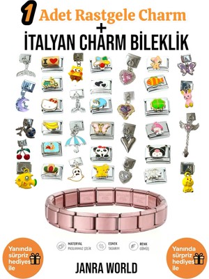 Janra World 1 Adet Rastgele Charm + Italyan Charm Bileklik Seti | Sürpriz Hediye Ile Birlikte