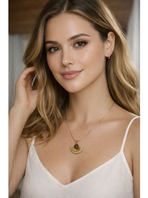 Solare Accessories Kaplangözü Doğal Taşlı Çelik Vintage Kolye