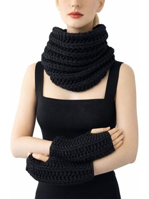 Uretti - Emine 9106 7321 El Örgüsü Kadın Boyunluk ve Parmaksız Eldiven Takımı – 2’li Kışlık Akrilik Örgü Set