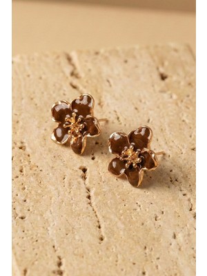 Aurrari Altın Kaplama Kahverengi Sakura Çiçeği Küpe