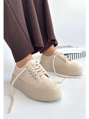 Zengezur Mall Storozde Carin Bej Keten Bağcıklı Spor Ayakkabı (Numara: 40)