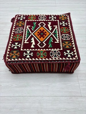 Bakırözü Home Anadolu Bordo Modeli Çökmeyen Süngerli Şark Köşesi Orta Sehpa (60 x 60 x 20 Cm)