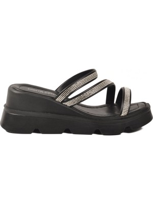 Pierre Cardin Siyah Kadın Taşlı Topuklu Terlik PC-7530 Z