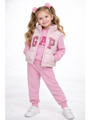 Bubiee Baby Kız Çocuk Pudra Renkli 2 Iplik 3'lü Takım - Şişme Yelek, Sweatshirt ve Eşofman Altı