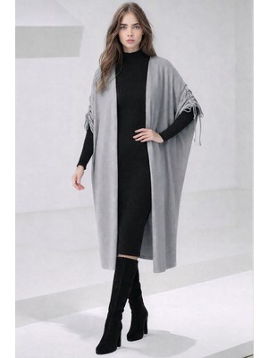 Mamayaga Kadın Tesettüre Uygun Midi Boy Yarasa Kol Omuzdan Bağlamalı Triko Curve Uyumlu Kuşaksız Hırka Ceket