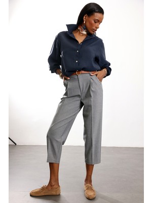 5in1Canpolat Gri Melanj Kemerli Havuç Kesim Pantolon 16394