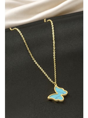 Tkçbj Kelebek Sedef Çelik Kolye Tkçbj