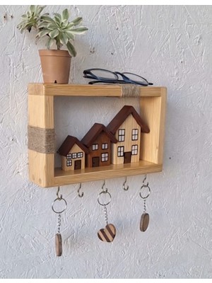 Masif Ahşap Duvar Rafı ve Anahtarlık