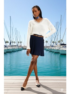 5in1Canpolat Lacivert Piliseli Mini Etek 00403