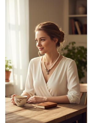 Fayra Accessories Papatya Sallantılı Fiyonk Figür Inci Kolye