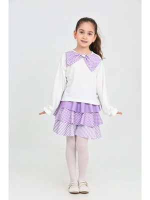 Modanino Kız Çocuk 2'li Elbise -Kat Kat Etekli ve Fiyonk Detaylı 3-12 Yaş 12520