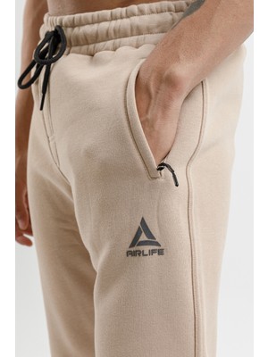 Airlife Fleece Erkek Içi Yünlü ve Düz Paçalı Eşofman Altı Bej