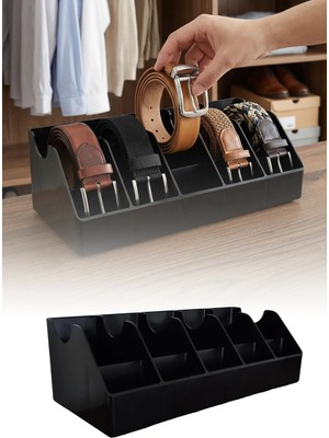 Omilife 10 Bölmeli Siyah Kemer Çorap Takı Makyaj Organizeri Dolap İçi Kemer Düzenleyici Organizer