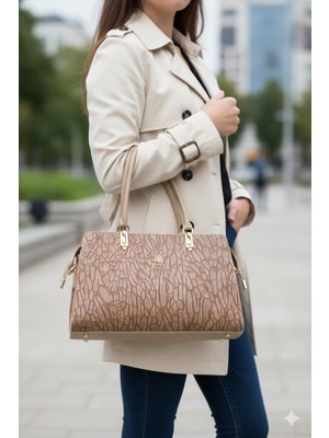 Shoemix Hakiki Vizon Timsah Desenli Lüks Kadın Omuz ve El Çantası -Şık Tasarım Günlük Çanta