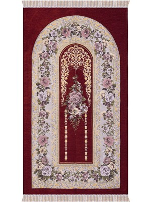 Bursa İpek Bordo Mihrap Desen Kabartmalı Özel Dokuma Seccade