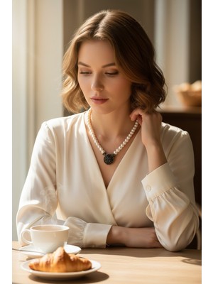 Fayra Accessories Kristal Taşlı Tek Sıra Inci Kolye